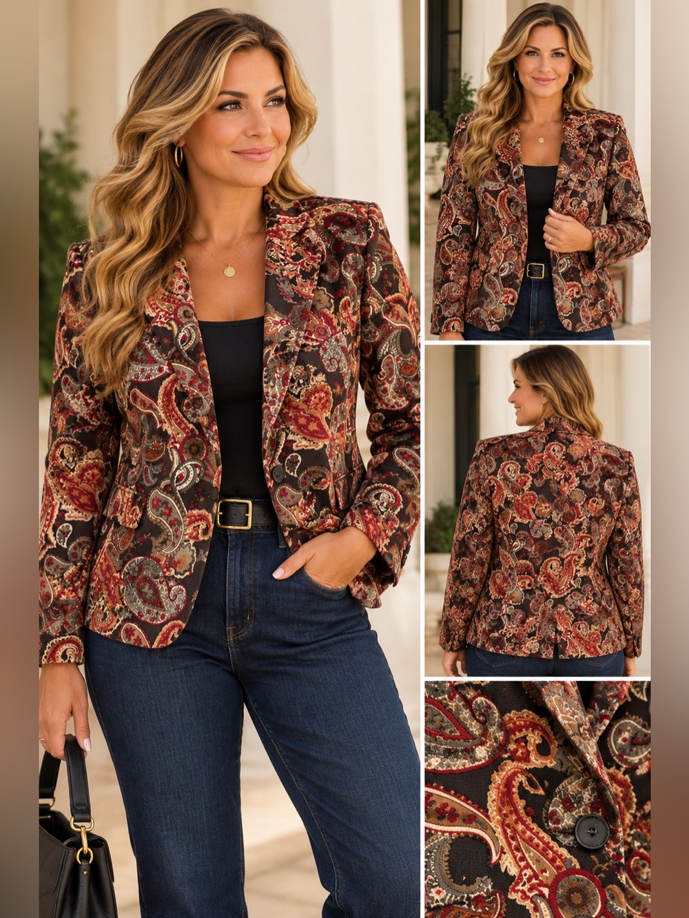 Talbots Paisley Silk Blend Blazer Size 14 Old Money Equestrian Heritage